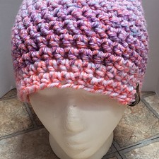 Handmade Hand Crocheted Beanie Hat Pink Purple Variegated Yarn
