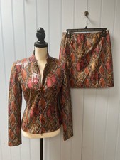 Cache Snakeskin Print Jacket Skirt Set Size 8