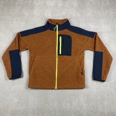 prAna Jacket Mens Small Brown Navy Full Zip Fleece Performance Outdoors Hiking