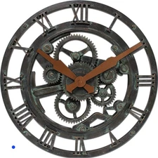 Firstime & Co Wall Clock Oxidized Gears 14" Metallic Teal Plastic Time