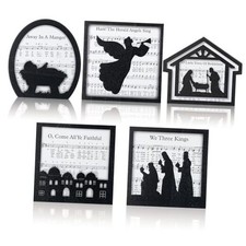  5 Pcs Christmas Hymn Tabletop Decorations Wooden Nativity Music Sheet 
