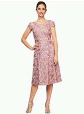 Alex Evenings Women's Petite Cocktail Dress In Rosetta Lace Sz 8 Rose MSRP 219
