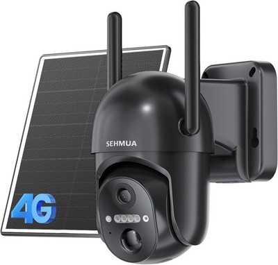 SEHMUA 4G LTE Cellular Solar Security Camera Wireless 1 pack-4G, Black 