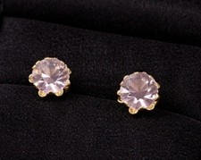 14K Gold Pink CZ Gemstone Delicate Minimalist Stud Round Faceted Earrings
