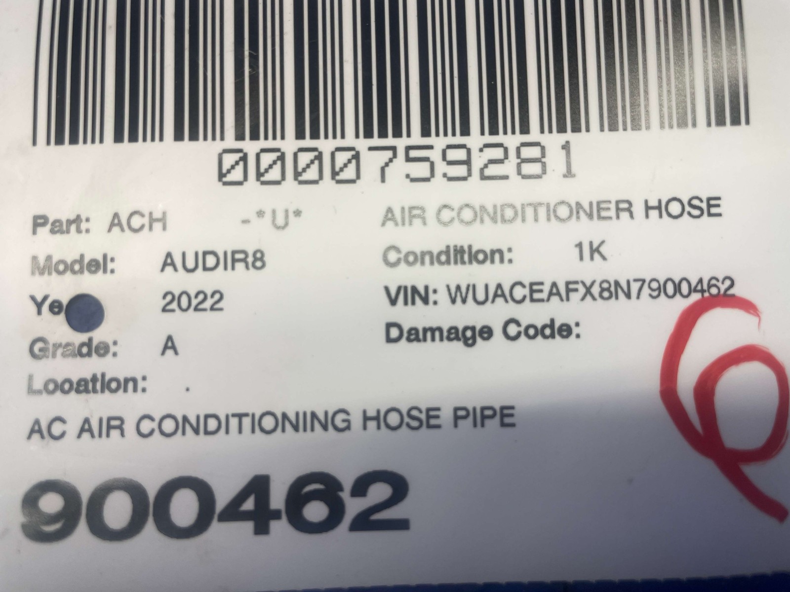 2017-2023 AUDI R8 V10 4S AC AIR CONDITIONING HOSE PIPE TUBE 4S0816741D
