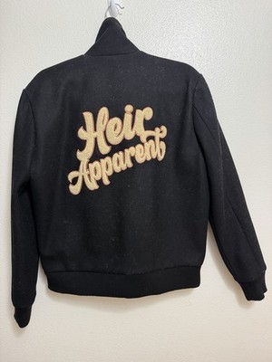 Heir Apparent Bomber Jacket Black Snap Front Lined Embroidered Logo women's L