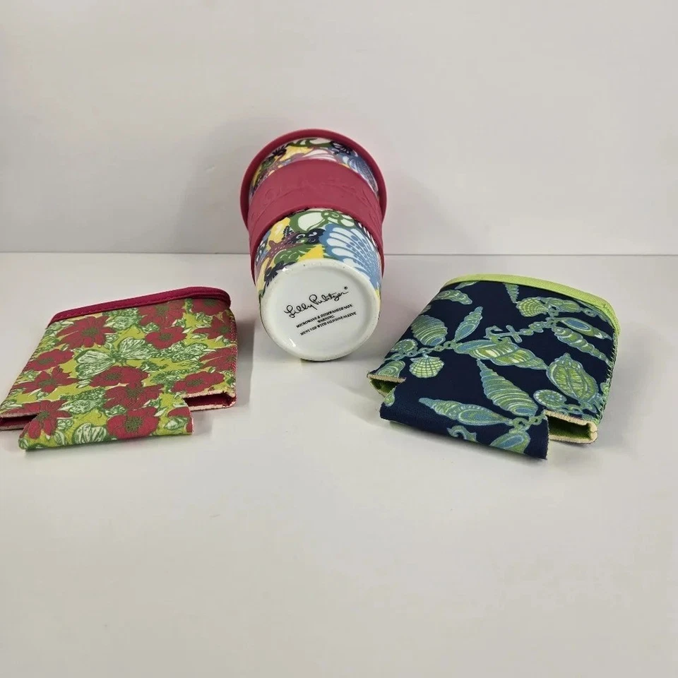Taza de viaje de cerámica Lilly Pulitzer tema de playa mariposa coozie concha marina Foto 3 de 4