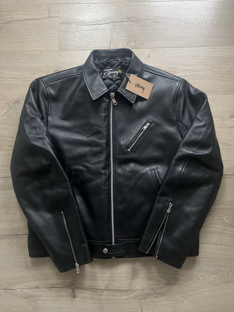 Stussy Biker Leather Jacket Unisex Size XL Black | eBay UK