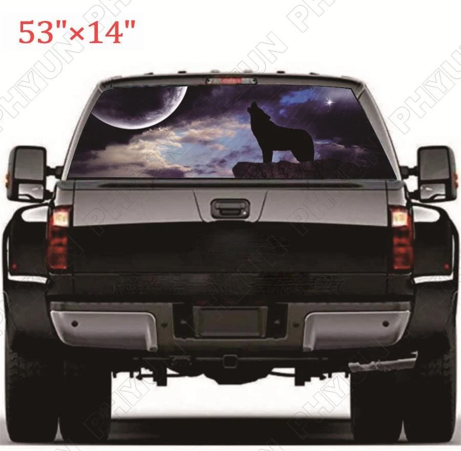 Calcomanía gráfica de tinte lateral ventana trasera Starry Sky & Wolf envoltura trasera para camioneta SUV Foto 3 de 4