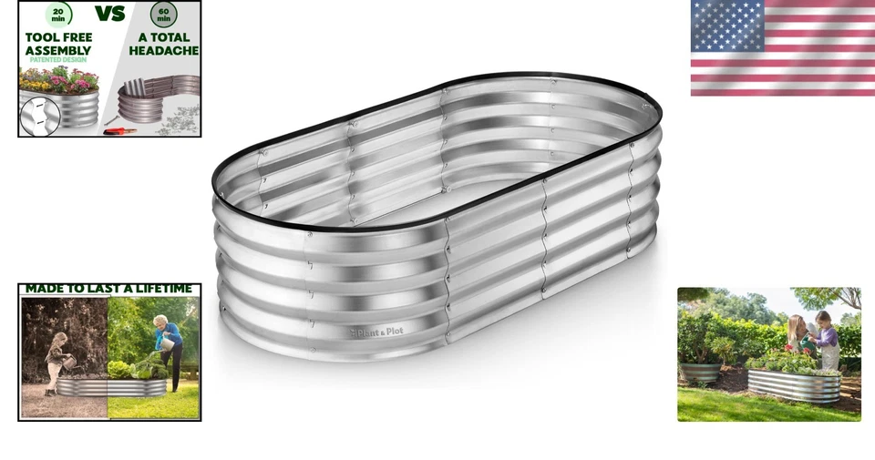 优雅大号银色高架花园床 48x24x12 英寸耐腐蚀 — 第 2/4 张图片