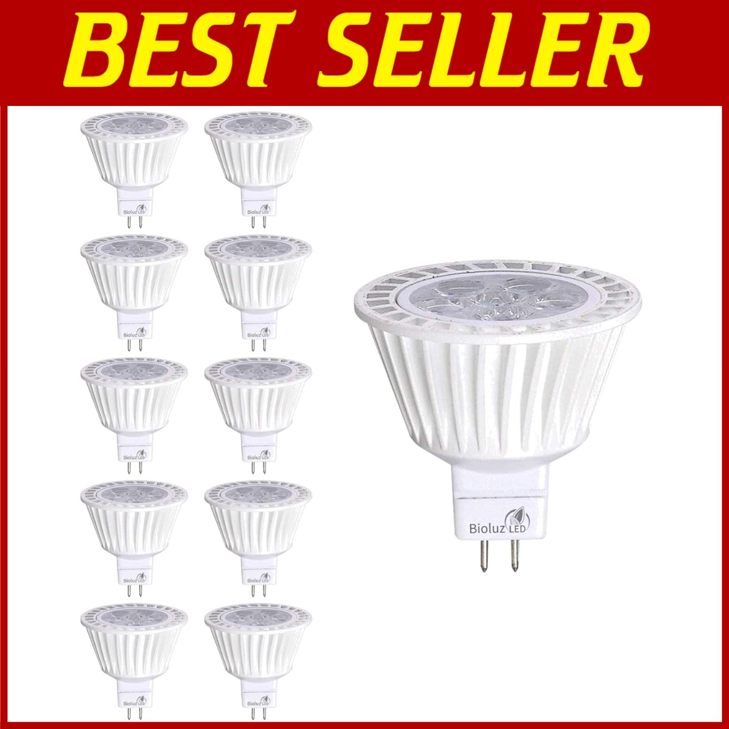10-Pack MR16 LED Lights, 7W Dimmable Soft White, GU5.3 Halogen Bulb Equivalent