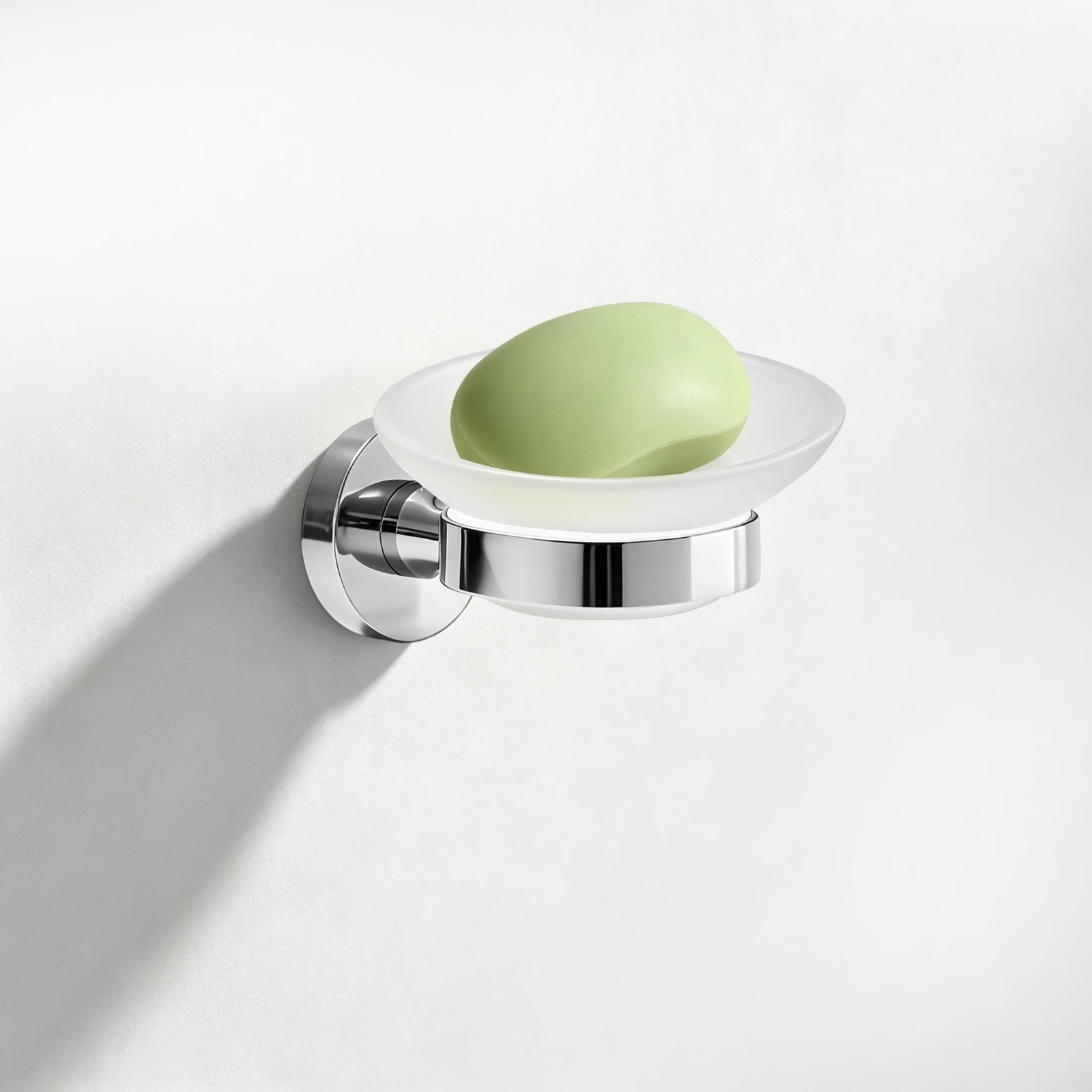 Round Soap Dish Holder Wall Mounted Bathroom Glass Silver, Silver