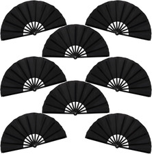 8 Pack Large Folding Hand Fans, 13 Inch Black Chinese Folding Rave Fan Summer Ha