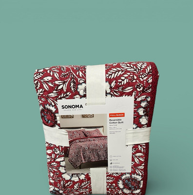 Sonoma Full Queen Reversible Cotton Quilt Asma Floral Quilted 90 x 95 Red Black