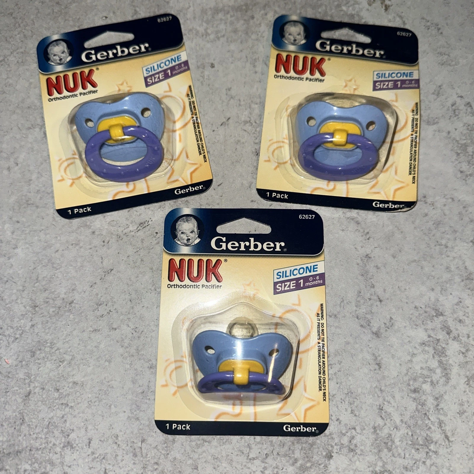 3 Lot Gerber NUK Orthodonic Pacifier Size 1 0-6 Months Silicone Blue
Opens in a new window or tab