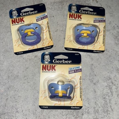 3 Lot  Gerber NUK Orthodonic Pacifier Size 1  0-6 Months Silicone Blue