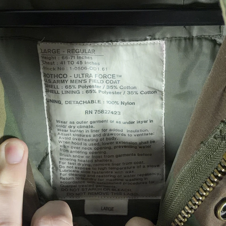 Chaqueta Rothco Para Hombres Grande Bosque Camuflaje Ultra Fuerza Ejército Abrigo de Campo Militar Foto 4 de 4