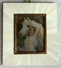 G.Nußmann Lupenmalerei Miniaturen Portrait Frau Pferd" Gute Freunde" 12,5x14,5cm