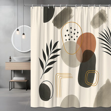Modern Abstract Shower Curtain with Geometric Shapes and Leaves