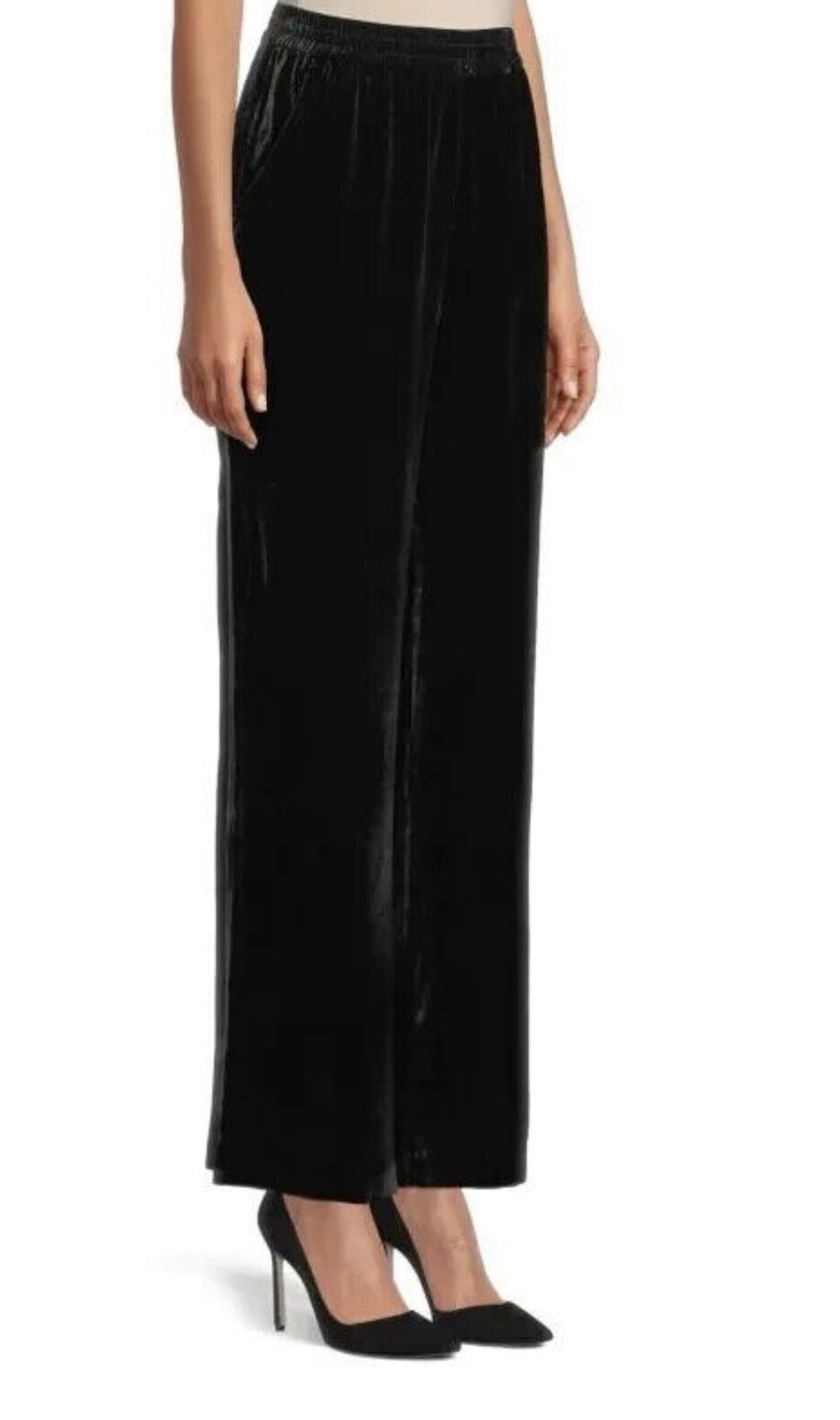 ELIE TAHARI The Veronica Wide Leg Velvet NOIR Pants Women S Stretch Black NWOT