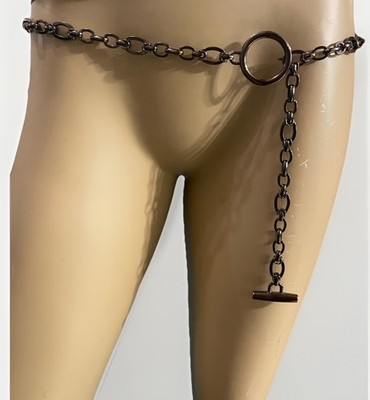Y2K Silver Tone Gunmetal Link Chain Belt Adjustable Fits M L XL Up to 42  Waist