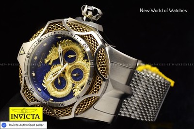 New Invicta Venom Draconis 53mm Golden Predator Silver Tone Mesh