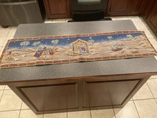 Christmas Table, Vanity Nativity Scene Tapestry Runner 52x13"