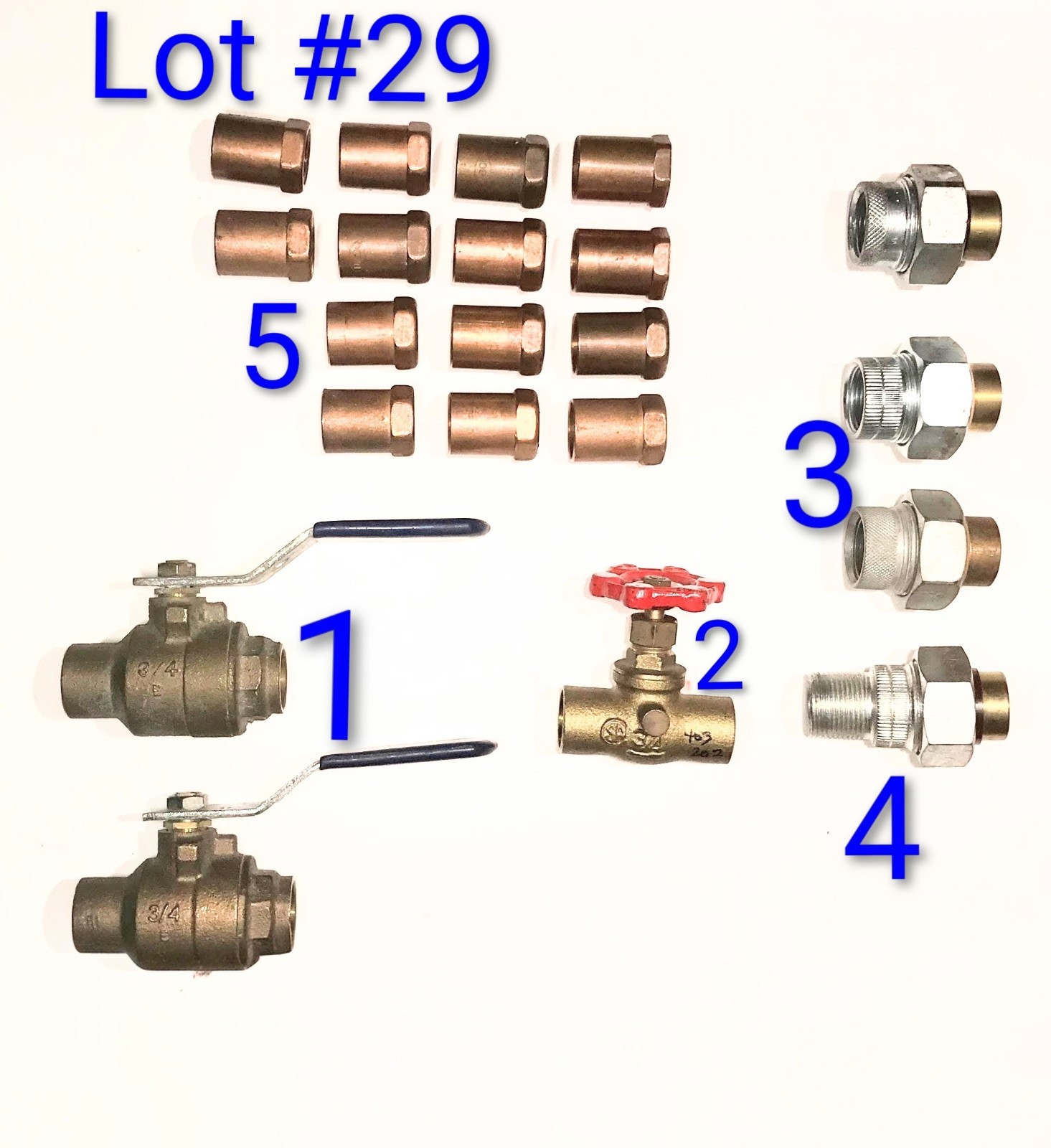MUELLER, NIBCO & DIELECTRIC 3/4" SWEAT VALVE & FITTING KIT — 21 PIECES ! (#29)