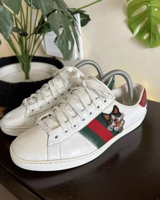 Gucci White Leather  Year Of The Dog  Ace Sneakers Sz US 5.5 || UK 5