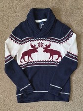 Janie Jack Boys Moose Knit Fair Isle Collared Sweater - Size 8