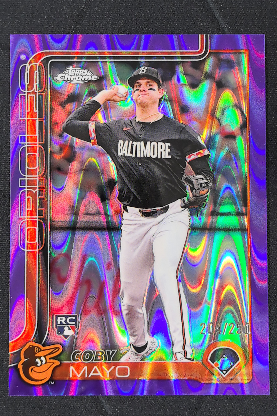 2025 Topps Chrome Coby Mayo Purple Raywave Refractor RC /250 #120