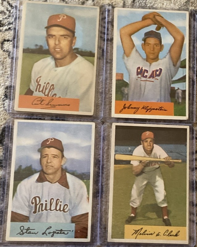 This is a lot of 4 1954 baseball cards in EXCELLENT CONDITION Curt Simmons! 