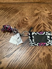 Vera Bradley Lanyard Zip ID Case Pink/Black Scroll Medallion NWT