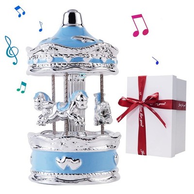 Carousel Music Box Gift Wrapped Ceramic Musical Carousel Color-Changing Light...
