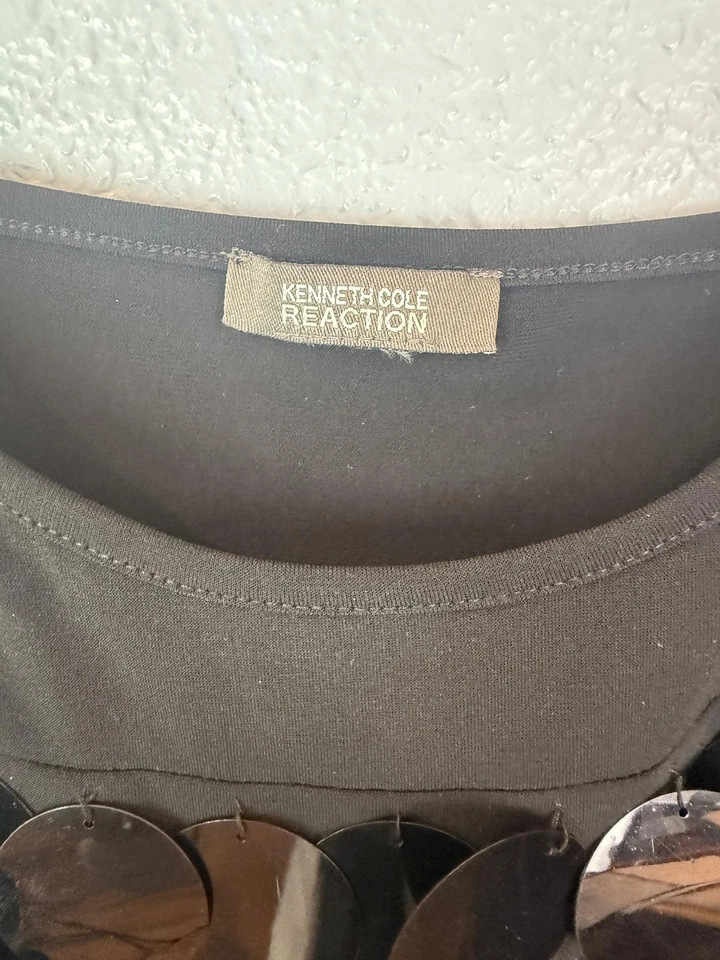 Camiseta sin mangas Kenneth Cole Reaction para mujer pequeña lentejuelas fiesta club sin mangas brillante Foto 2 de 4