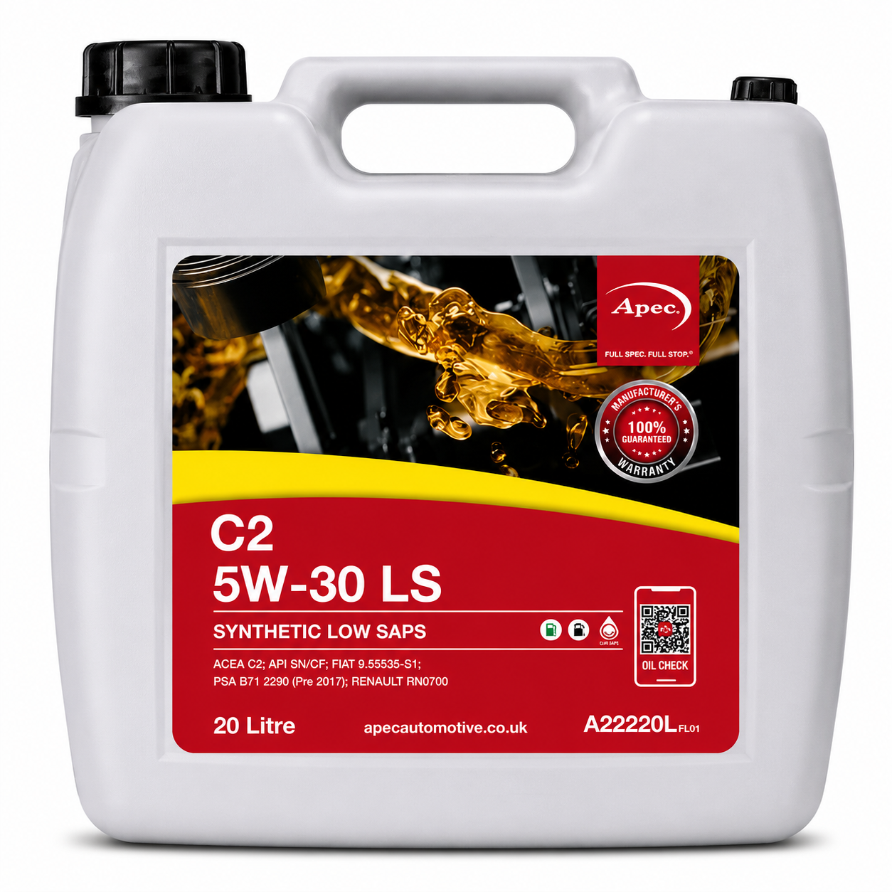 APEC C2 5W-30 LS Fully Synthetic Engine Oil 20L | ACEA C2 9.55535-S1 RN0700