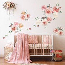 Pink Floral Wall Decals Large Flowers Wall Stickers for Bedroom Living Room