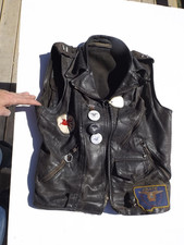 Used Vintage 1960's Leather Motorcycle Vest w/ patches pins horse hide