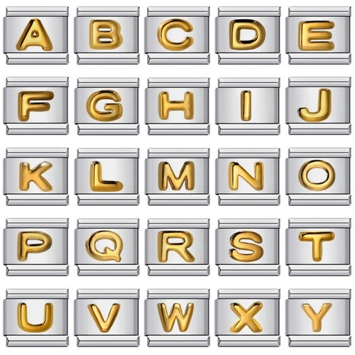 Italian Charm Bracelet Link Golden Letters Alphabet A-Z Fits Nomination Classic