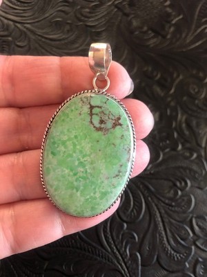 Turquoise, Mint Green Peruvian Turquoise 2  Pendant Rope Bezel Artisan Made