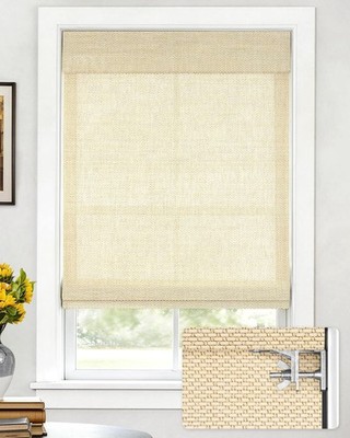LazBlinds No Tools No Drill Cordless Bamboo Roman Shades 22  WX 64  H Star-Beige