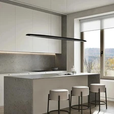 Black 39" Wood LED Linear Pendant Light Dimmable, Remote Control + Wall Switch🏠