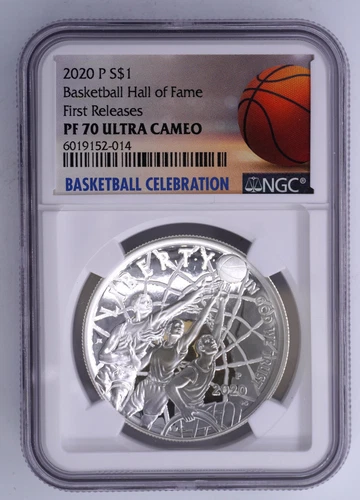 2020-P BASKETBALL HALL OF FAME PROOF SILVER $1 NGC PF70 ULTRA CAMEO 152014