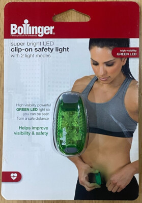 Bollinger ~ Green LED Walking Clip-On Light ~ 2 Light Modes ~ Brand New ~ Sealed