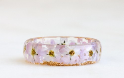Resin Ring with Pressed Pink Forget-Me-Not Flowers, Nature Inspired Gift - Picture 10 of 11