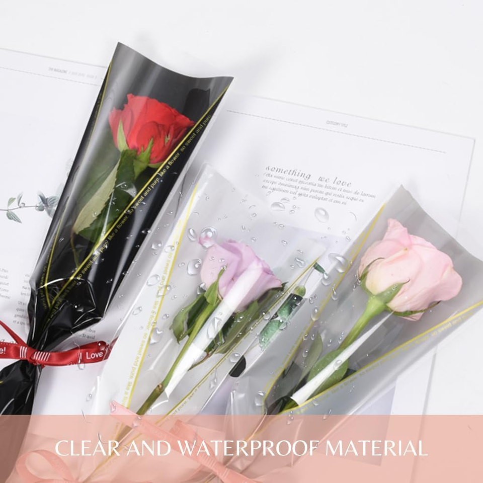 BBC FLOWER Wrapping Paper Single Rose Packaging Bag 100 Pack (Pink) eBay