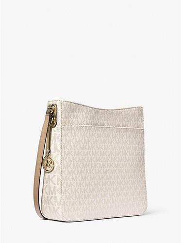 NWT Michael Kors Large Jet Set Signature Logo Messenger Bag Light Gold/Vanilla - Picture 3 of 6