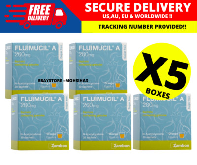 5 Boxes Fluimucil A 200mg 30 Sachets Granules Clear Phlegm Orange Flavor