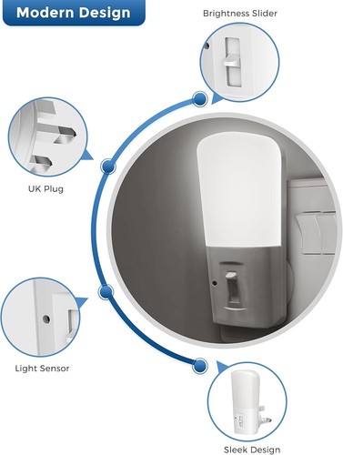 Pack de 2 Luces Nocturnas LED Enchufables LOHAS, Brillo Ajustable 6000K, 1W, 5LM-80LM - Imagen 3 de 7