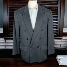Via D'uomo Sport Coat Blazer Mens 44R Gray Stripe Check Double Breasted